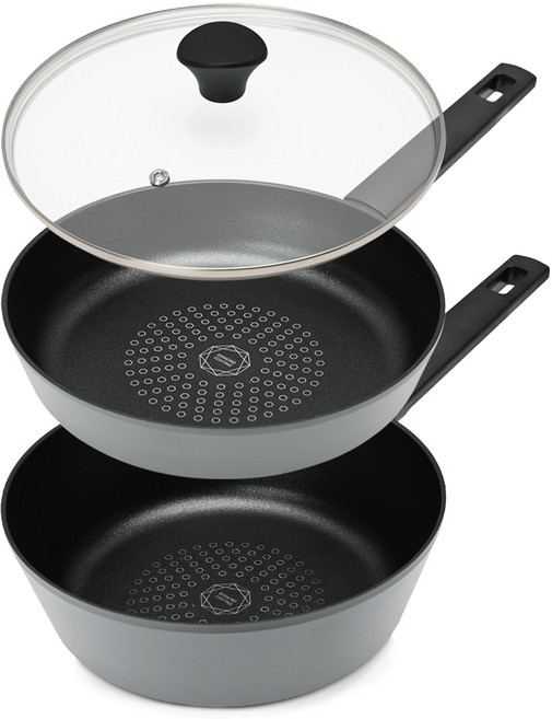 시샘 모던 그레이 다이아몬드 코팅 프라이팬 3종 세트, 프라이팬 24cm + 궁중팬 24cm + 유리뚜껑 24cm, 1세트