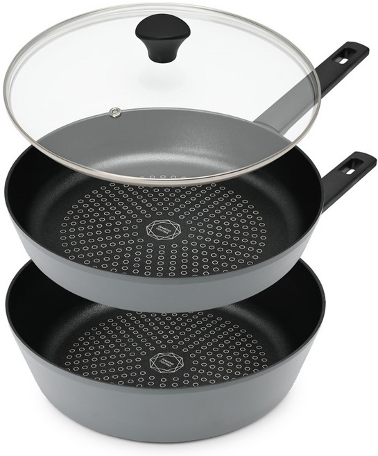 시샘 모던 그레이 다이아몬드 코팅 프라이팬 3종 세트, 프라이팬 28cm + 궁중팬 28cm + 유리뚜껑 28cm, 1세트