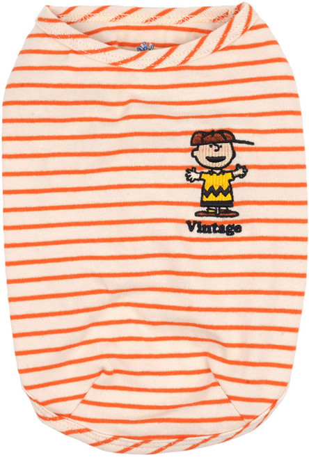 피너츠 강아지 패리스독 빈티지 컬러 스트라이프 티셔츠, 오렌지, 1개