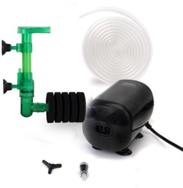 아마존 관상어용 2구 기포발생기 중형어항용 SH-A4 + 기포기 2895 + 스펀지여과기 세트, 1세트, 2.5W