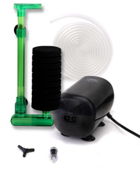 아마존 관상어용 2구 기포발생기 중형어항용 SH-A4 + 기포기 2897 + 스펀지여과기 세트, 1세트, 2.5W