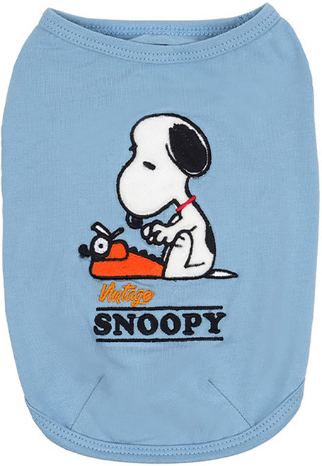 피너츠 강아지 패리스독 빈티지 티셔츠, 블루, 1개