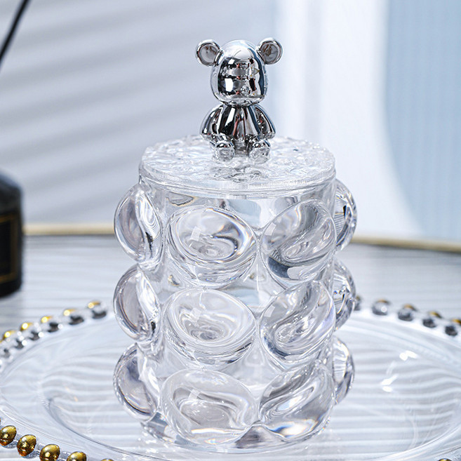 맙소샵 크롬애니 올록볼록 유리 면봉 화장솜 보관함 HR045, 투명 곰, 1개