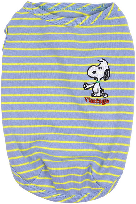 피너츠 강아지 패리스독 빈티지 컬러 스트라이프 티셔츠, 블루, 1개