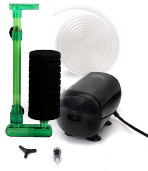 아마존 관상어용 2구 기포발생기 중형어항용 SH-A4 + 기포기 2898 + 스펀지여과기 세트, 1세트, 2.5W