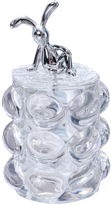 맙소샵 크롬애니 올록볼록 유리 면봉 화장솜 보관함 토끼 HR045, 투명, 1개