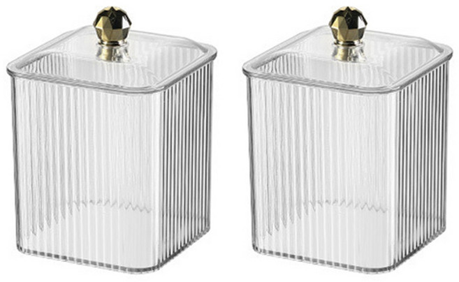 맙소샵 다이아 손잡이 스트라이프 면봉 화장솜 보관함 HR047, 투명, 2개