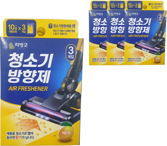 리빙굿 청소기 방향제 3p, 30g, 4개, 레몬향 - 쿠팡