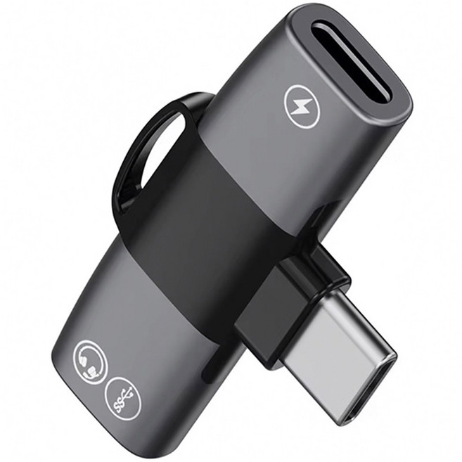 호후 C타입 아이폰 갤럭시 2in1 오디오 충전 멀티 젠더, 그레이, 1개, 40mm