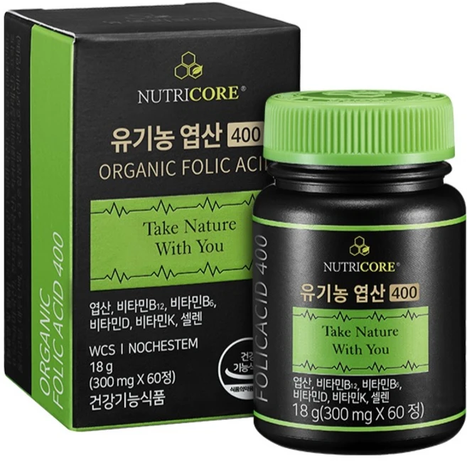 뉴트리코어 유기농 엽산 400, 60정, 1개 - 쿠팡