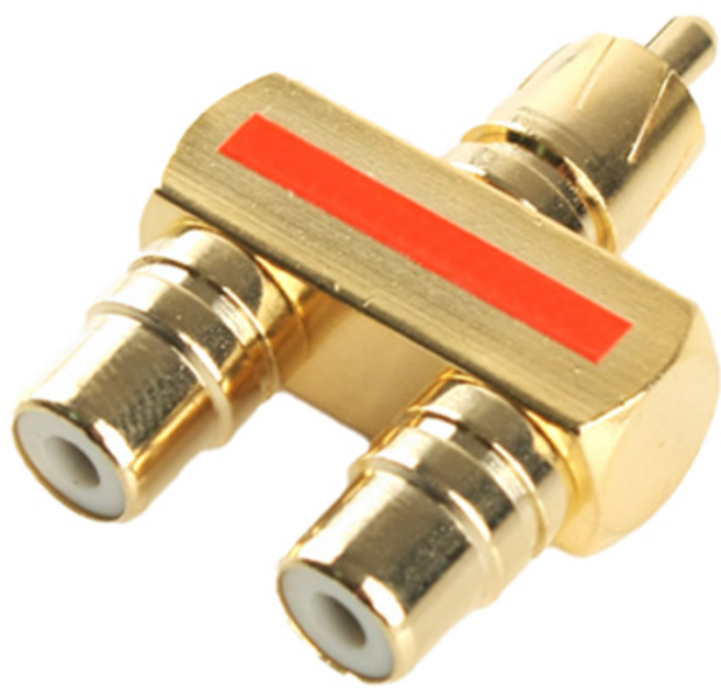 컴스 RCA M to 2RCA F Y형 젠더 골드메탈, IT644, 1개