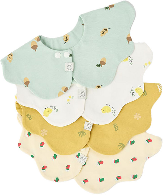 아가짱 유아용 롤링 턱받이 4종 세트, 병아리 + 여름바다 + 도토리 + 산타양말, 1세트