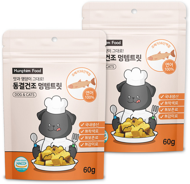멍템 반려동물 동결건조 간식, 연어, 60g, 2개