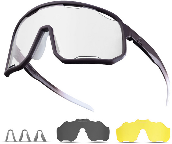 락브로스 스포츠 변색고글 + 렌즈 3종 세트 SP351, 매트퍼플(프레임), 다크그레이변색(렌즈), 1세트