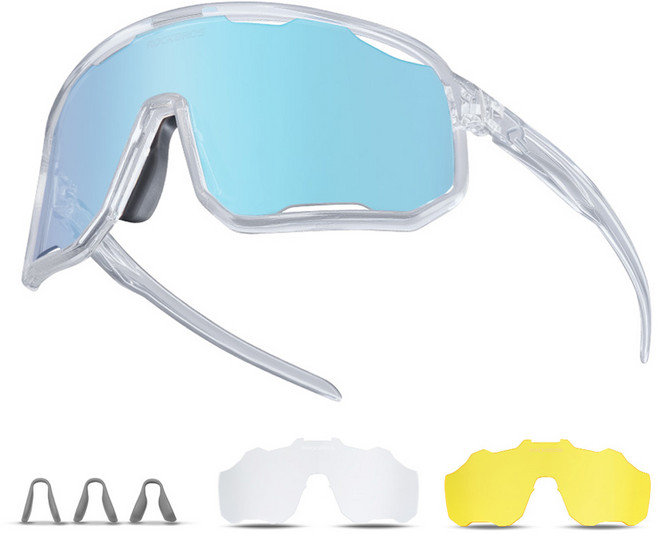 락브로스 스포츠 변색고글 + 렌즈 3종 세트 SP351, 클리어프레임(프레임), 블루변색(렌즈), 1세트