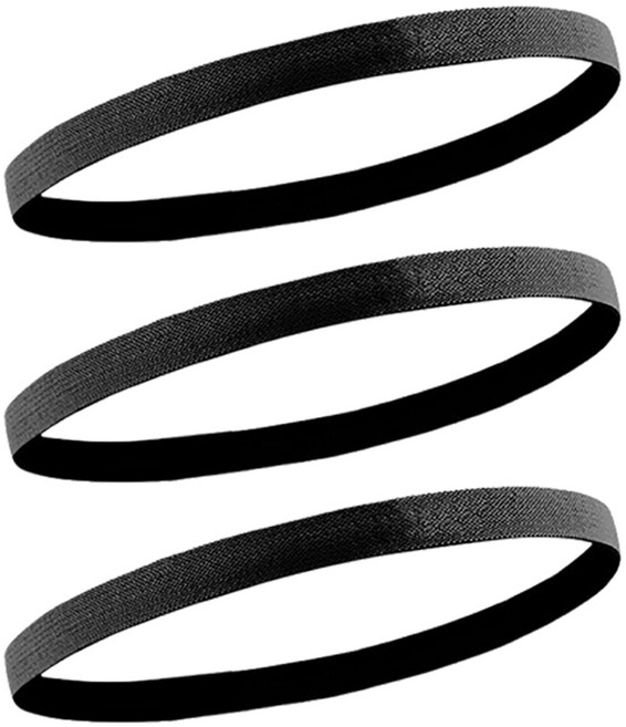 잇곰 땀 흡수 슬림 스포츠 헤어밴드, 블랙, 3개