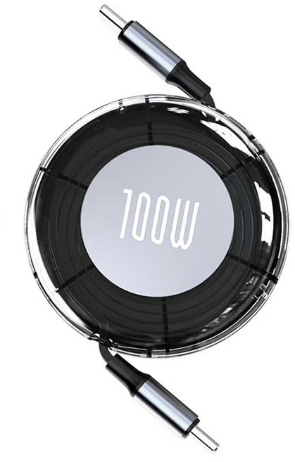 코리아원 C타입-C타입 PD 릴타입 고속 충전 케이블 100W, 2개, 블랙, 1m