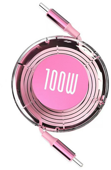 코리아원 C타입-C타입 PD 릴타입 고속 충전 케이블 100W, 2개, 핑크, 1m