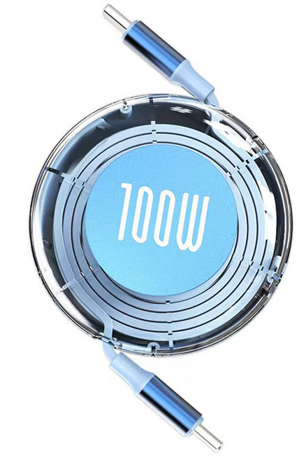 코리아원 C타입-C타입 PD 릴타입 고속 충전 케이블 100W, 2개, 라이트블루, 1m