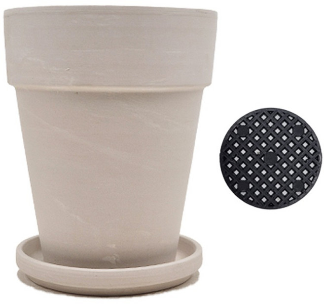 가든잇 숨쉬는 긴 독일토분 화분 + 받침 + 깔망 세트 플라워형, 그래니트 크림, 1개