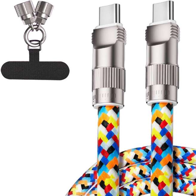 C타입-C타입 비블럭 휴대폰 스트랩 손목 목걸이 초고속 충전 케이블, 혼합색상, 1개, 0.3m