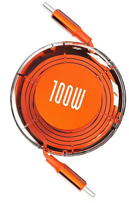 코리아원 C타입-C타입 PD 릴타입 고속 충전 케이블 100W, 2개, 오렌지, 1m