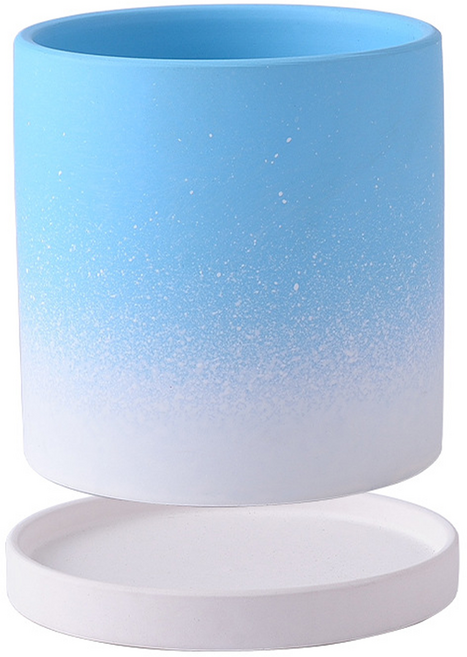 미소로운 인테리어 반려식물 그라데이션 도자기 화분세트, 블루(화분), 화이트(받침), 1세트