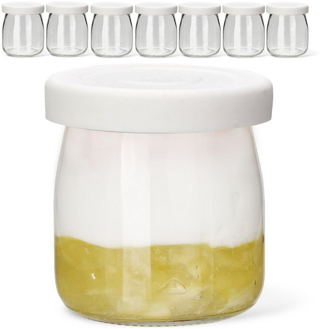 미르코리아 헥사 실리콘 뚜껑 요거트 우유 유리병 와이드 화이트, 200ml, 8개