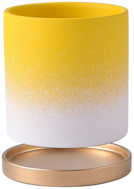 미소로운 인테리어 반려식물 그라데이션 도자기 화분세트, 옐로우(화분), 골드(받침), 1세트