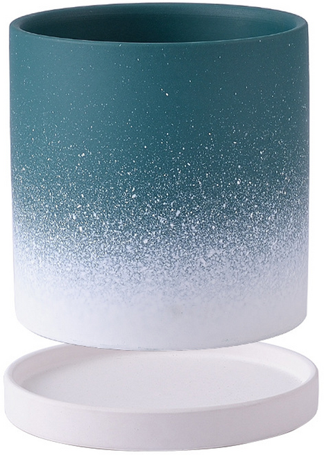 미소로운 인테리어 반려식물 그라데이션 도자기 화분세트, 딥그린(화분), 화이트(받침), 1세트