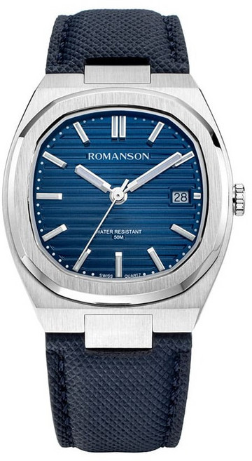 ROMANSON 男士 Audier New Date 38 皮革手錶 RWTLMM4BF008WHNA0