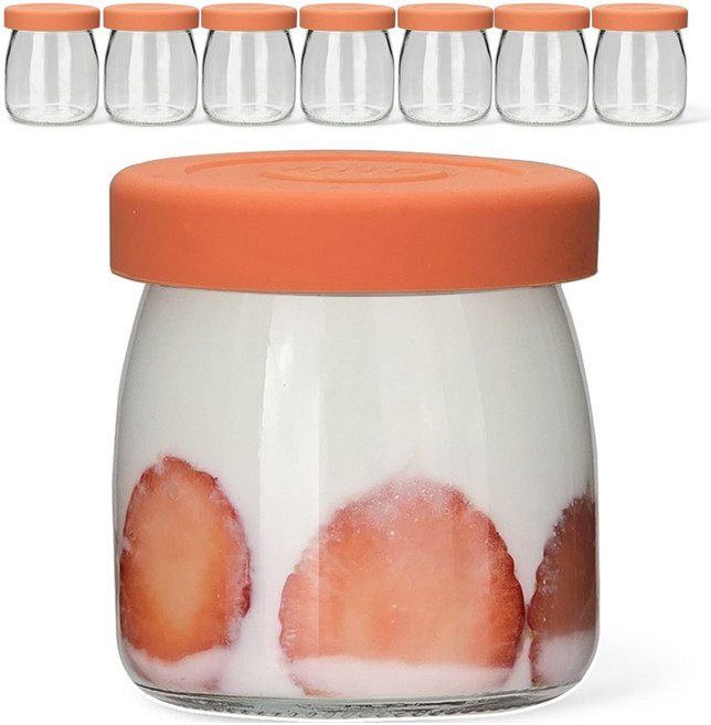 미르코리아 헥사 실리콘 뚜껑 요거트 우유 유리병 와이드 피치, 8개, 200ml