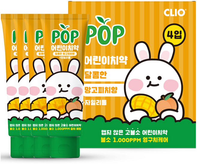 크리오 팝 어린이 치약 망고피치향, 90g, 4개