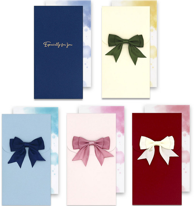 마음담아 리본 세로 봉투 5종 + 속지 5종 세트, Navy, Yellow, Sky Blue, Pink, Burgundy, 1세트
