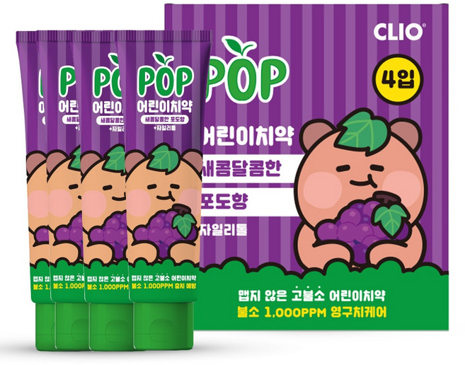 크리오 팝 어린이 치약 포도향, 90g, 4개