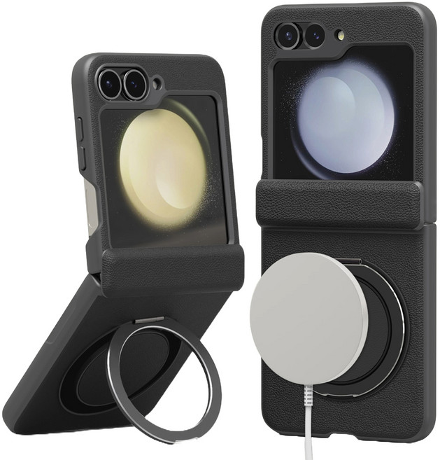 엑씨 거치형 맥세이프 호환 클로저 자동 폴딩 힌지보호 PU 가죽 휴대폰 케이스