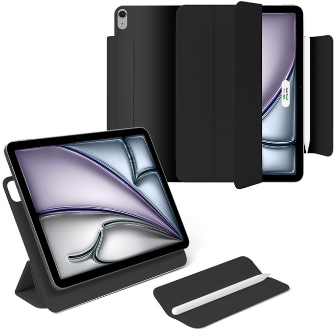 탱글우드 착 마그네틱 3단 분리형 아이패드 커버 케이스, 블랙, 1개
