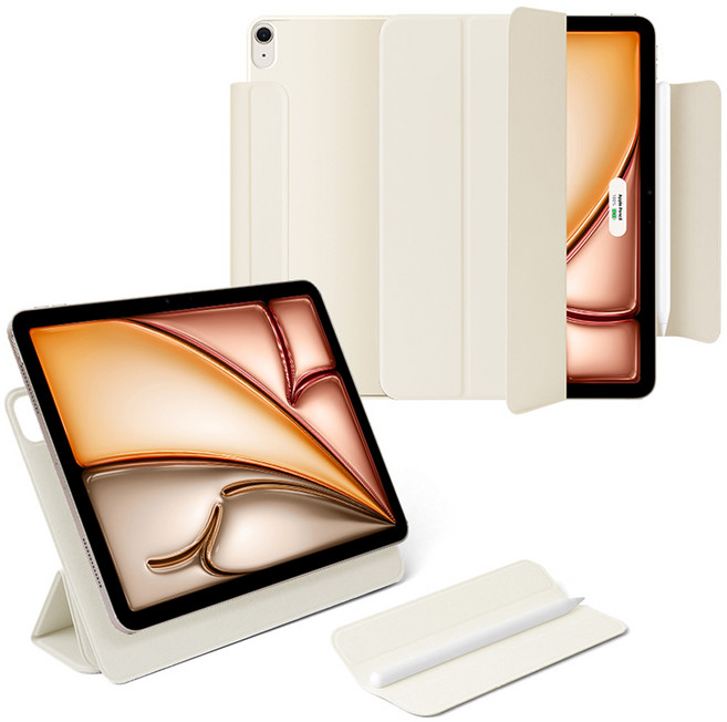 탱글우드 착 마그네틱 3단 분리형 아이패드 커버 케이스, 크림, 1개