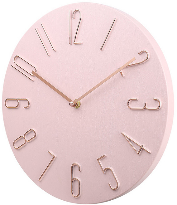 유럽감성 인테리어 무소음 벽시계, 핑크