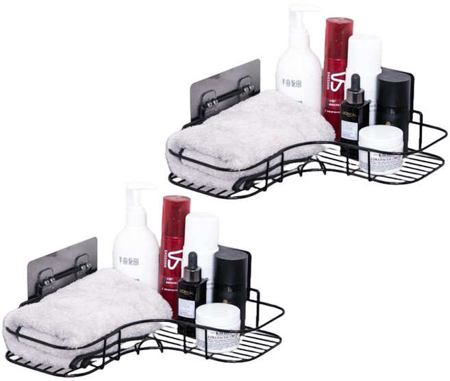 앞날창창 무타공 욕실 코너형 화장실 선반, 블랙, 2개