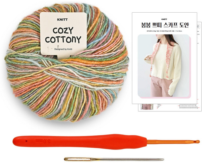 니뜨 봄봄 쁘띠 스카프 뜨개질 DIY 패키지 세트, 01 레인보우믹스, 1세트