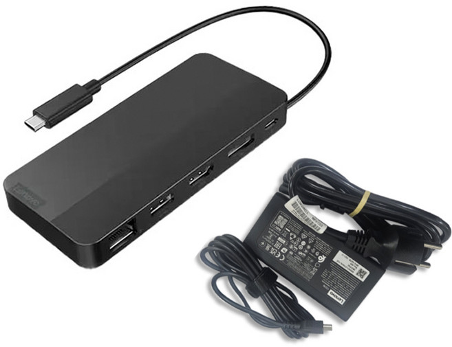 Lenovo 聯想 USB-C 雙螢幕便攜式多功能擴充基座 + 變壓器套組 40B90100EU, 1套, 黑色