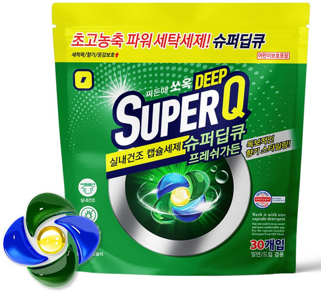 갓성비 슈퍼딥큐 5in1 프레쉬가든 초고농축 올인원 캡슐세제 세탁 드럼 일반겸용 450g, 30개입, 1개