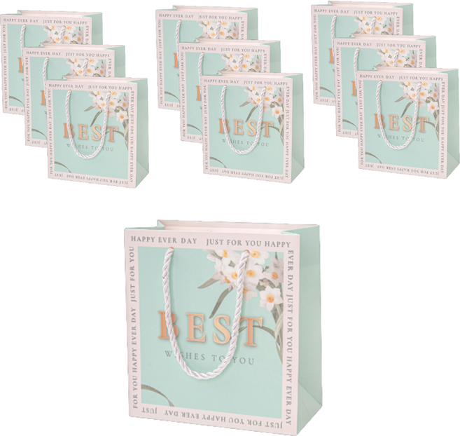 휴고잉 플라워 종이 쇼핑백, 민트, 10개