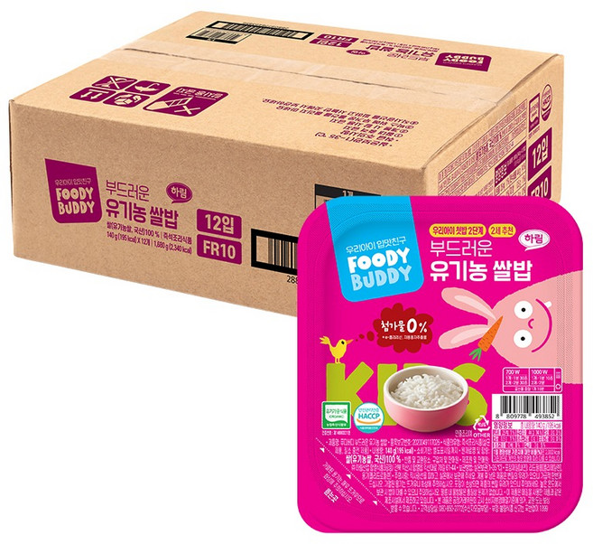 푸디버디 부드러운 유기농 쌀밥 레토르트 영유아식, 140g, 12개