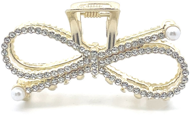 스타일플래닛 리본 큐빅 진주 미디움 헤어 집게핀