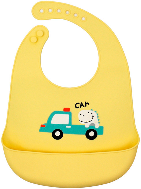 키친유 부릉부릉 이유식 실리콘 방수 턱받이, 1개, 1개입, 옐로우