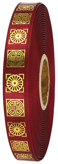 사각금박 전통리본 15mm, 자주 + 금박, 1개, 9m