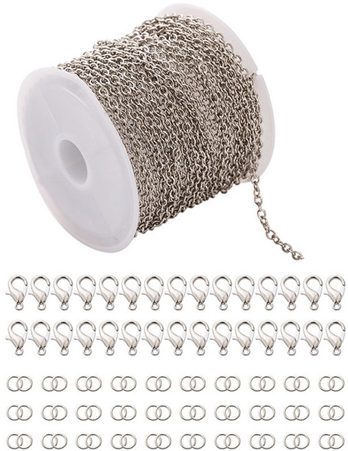 코히모 DIY 체인 줄 + O링 + 잠금고리 액세서리 부자재 세트 4W336, 1세트, 실버