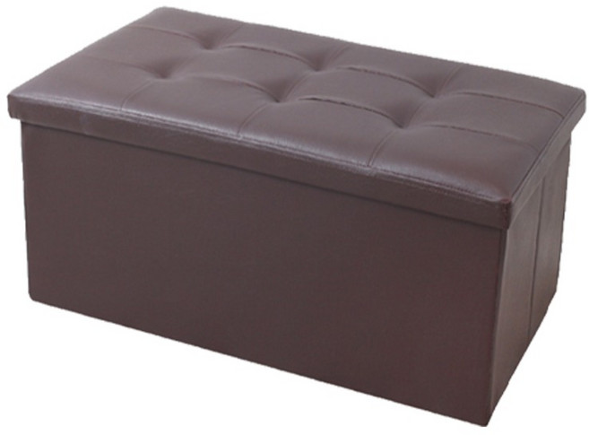 마메 접이식 다용도 인조가죽 수납 의자 스툴, 브라운, 1개